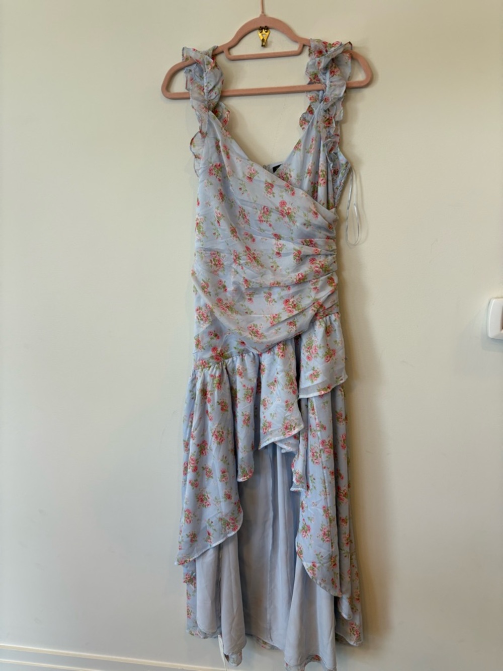 ABERCROMBIE Floral Ruffle High Low Maxi Dress - Light Blue NWT medium
